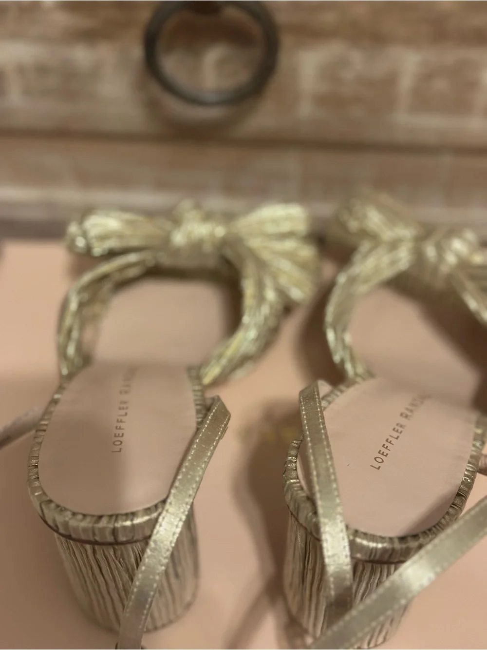 LOEFFLER RANDALL Camellia bow-embellished lamé sandals